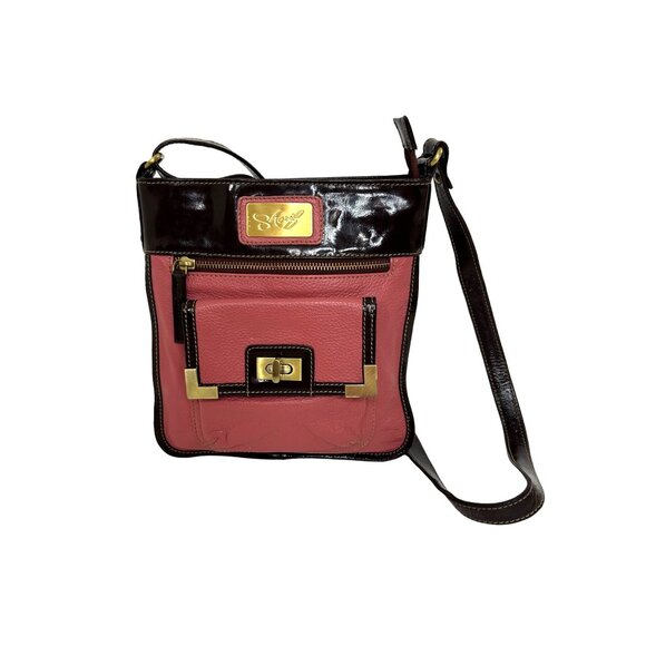 Americana By Sharif Vintage Crossbody Purse Pink Brown Strap Pockets Lined Zip - Picture 10 of 16